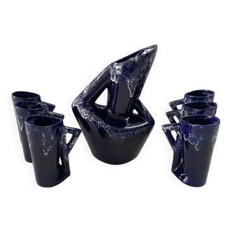 Ceramic orangeade service in ultramarine blue, workshop 59 - Vallauris -