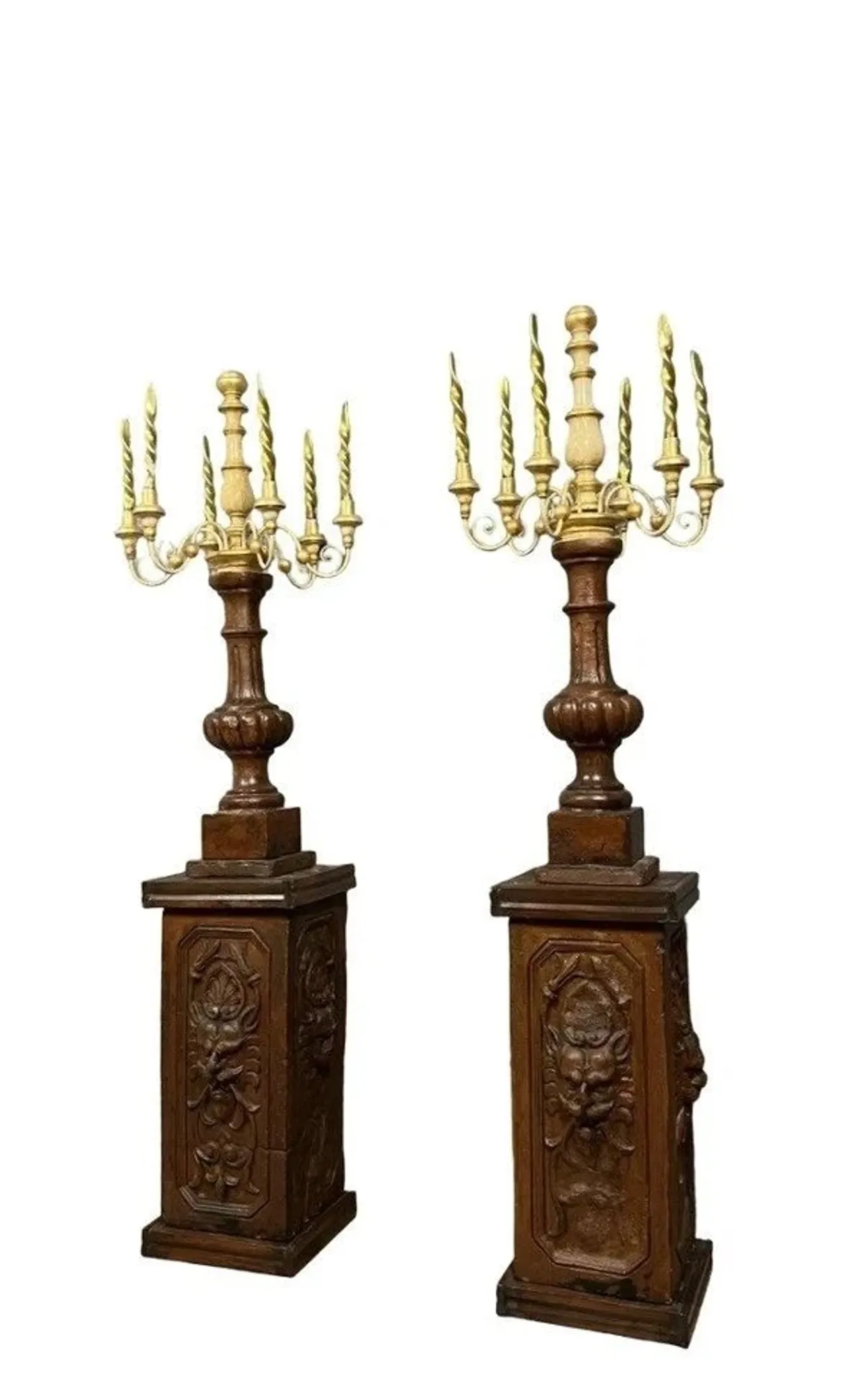 Pair of very large torchères – Terracotta and gilded wood