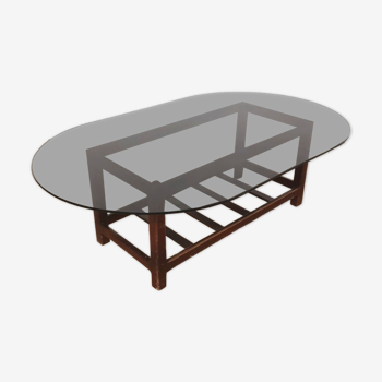 Table basse scandinave en verre fumé ovale