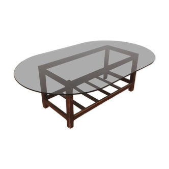 Table basse scandinave en verre fumé ovale