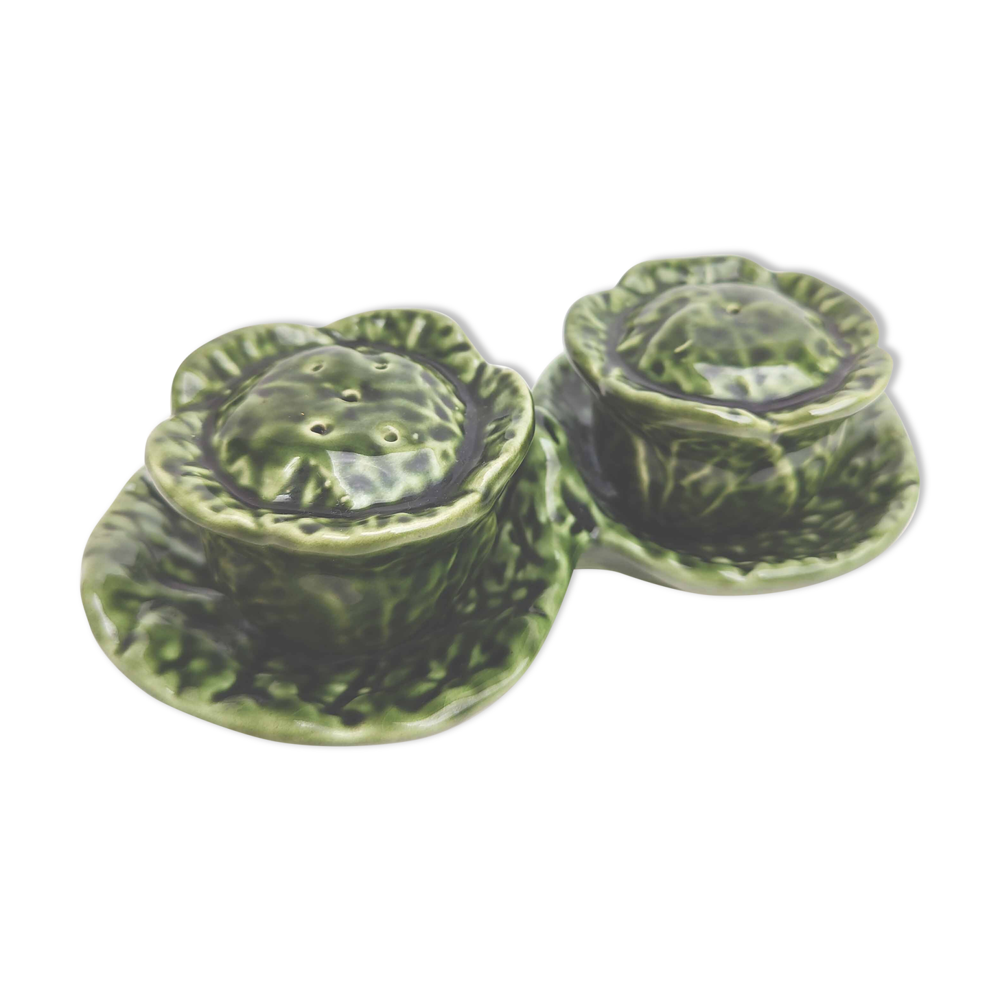 Salt and pepper shaker green ceramic cabbage