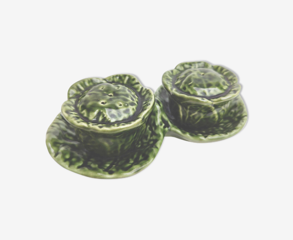 Salière et poivrière chou céramique verte