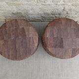 Paire de poufs coffre en patchwork de cuir