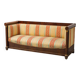 Canapé vintage 3 places en bois avec tissu rayé, années 1950, classique et élégant.