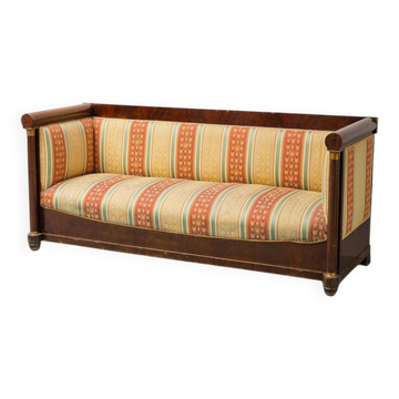 Vintage 3-seater sofa in wood with striped fabric, 1950s, classic elegant
