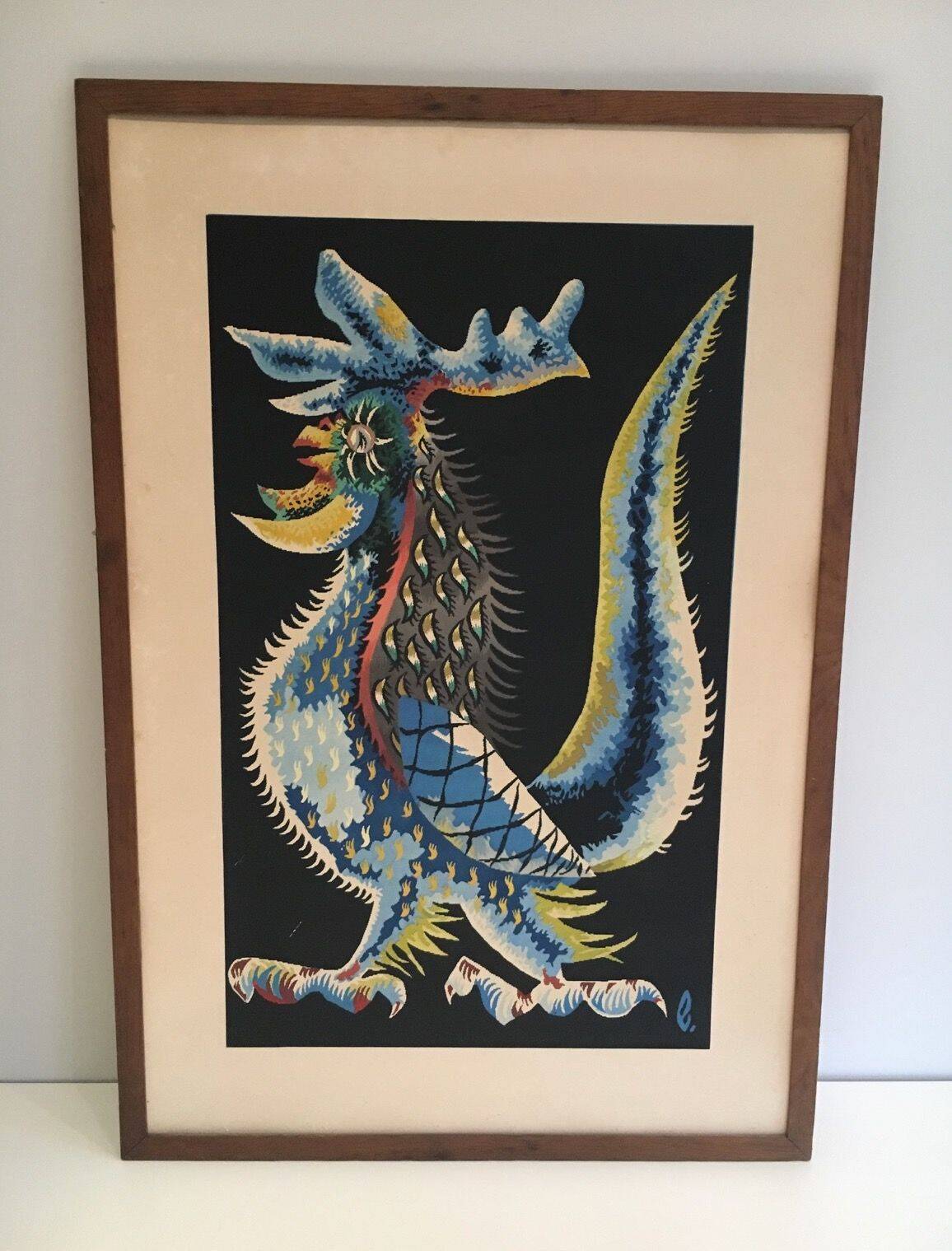 Print depicting a rooster. French work signed by Jean Lurçat. Around 1970.