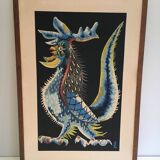 Print depicting a rooster. French work signed by Jean Lurçat. Around 1970.