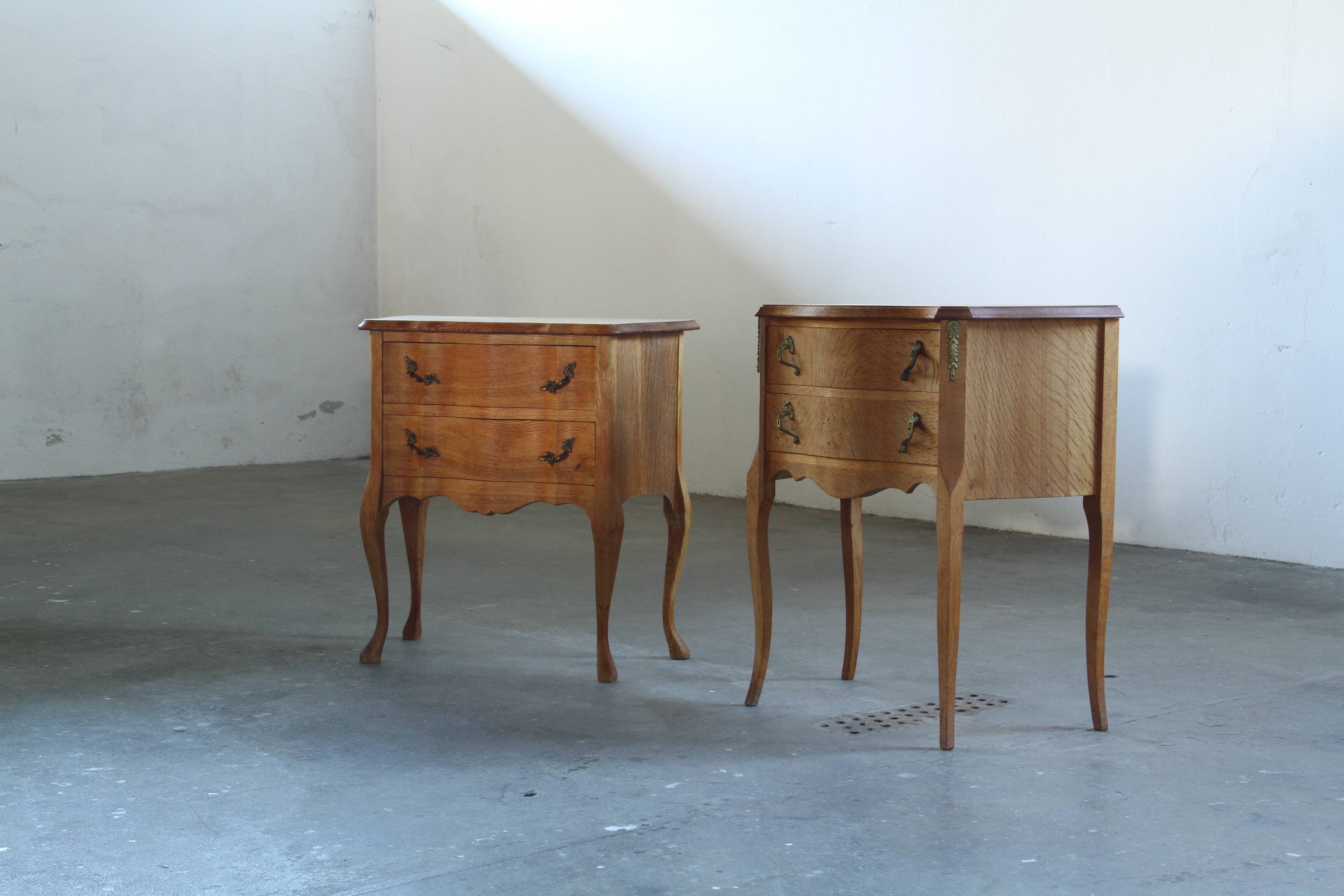 Vintage 1960s Danish Modern Oak Nightstands, Henning Kjærnulf Baroque style