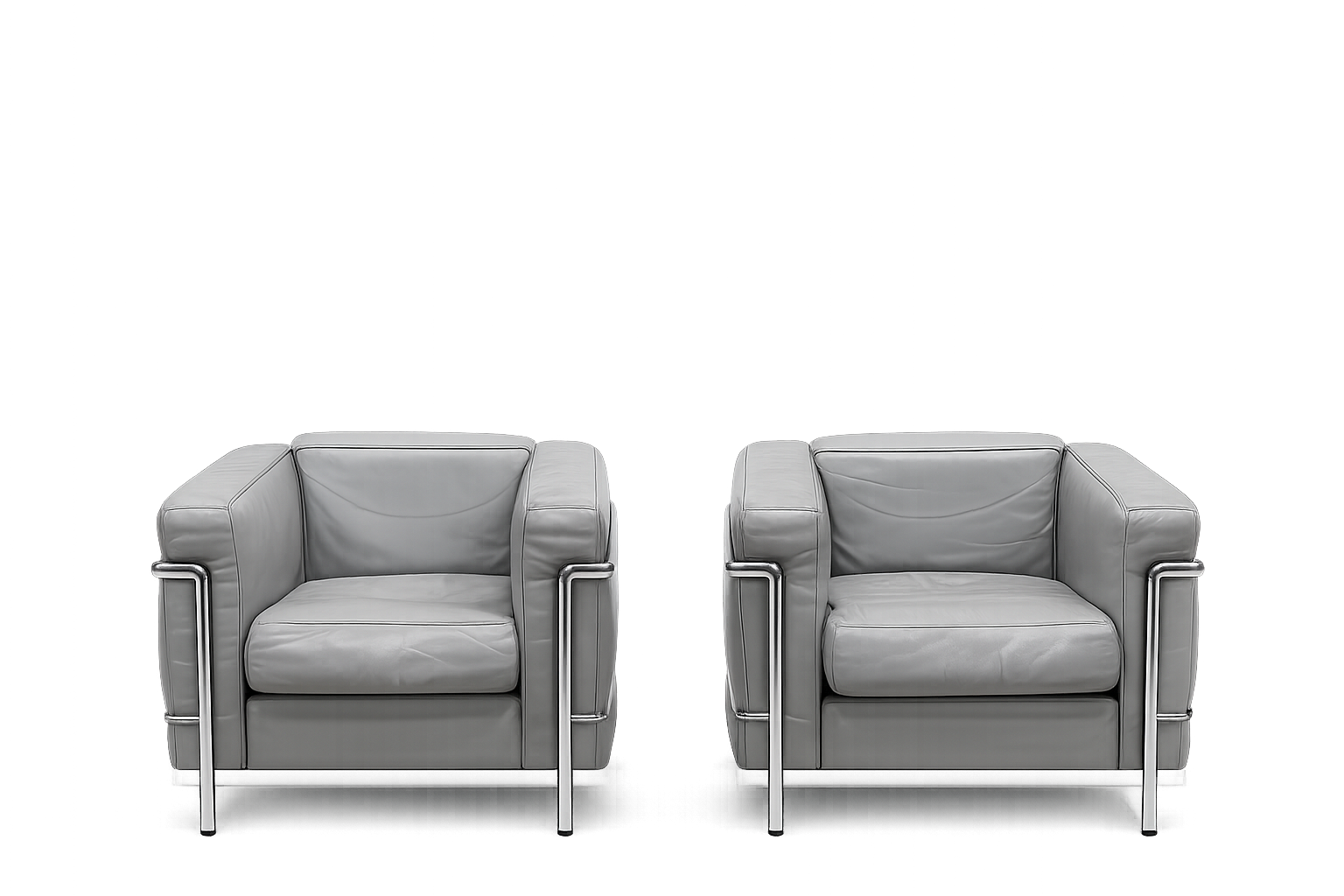 Pair of Cassina LC2 armchairs in grey leather.