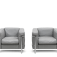 Pair of Cassina LC2 armchairs in grey leather.