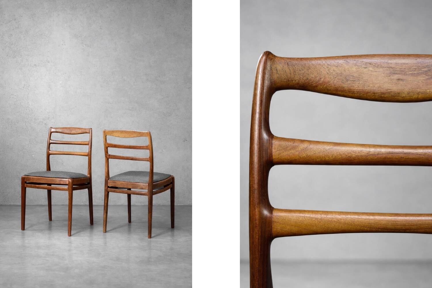 Vintage Mid-Century Danish Modern Elegant Teak & Grey Fabric Chairs, 1960s