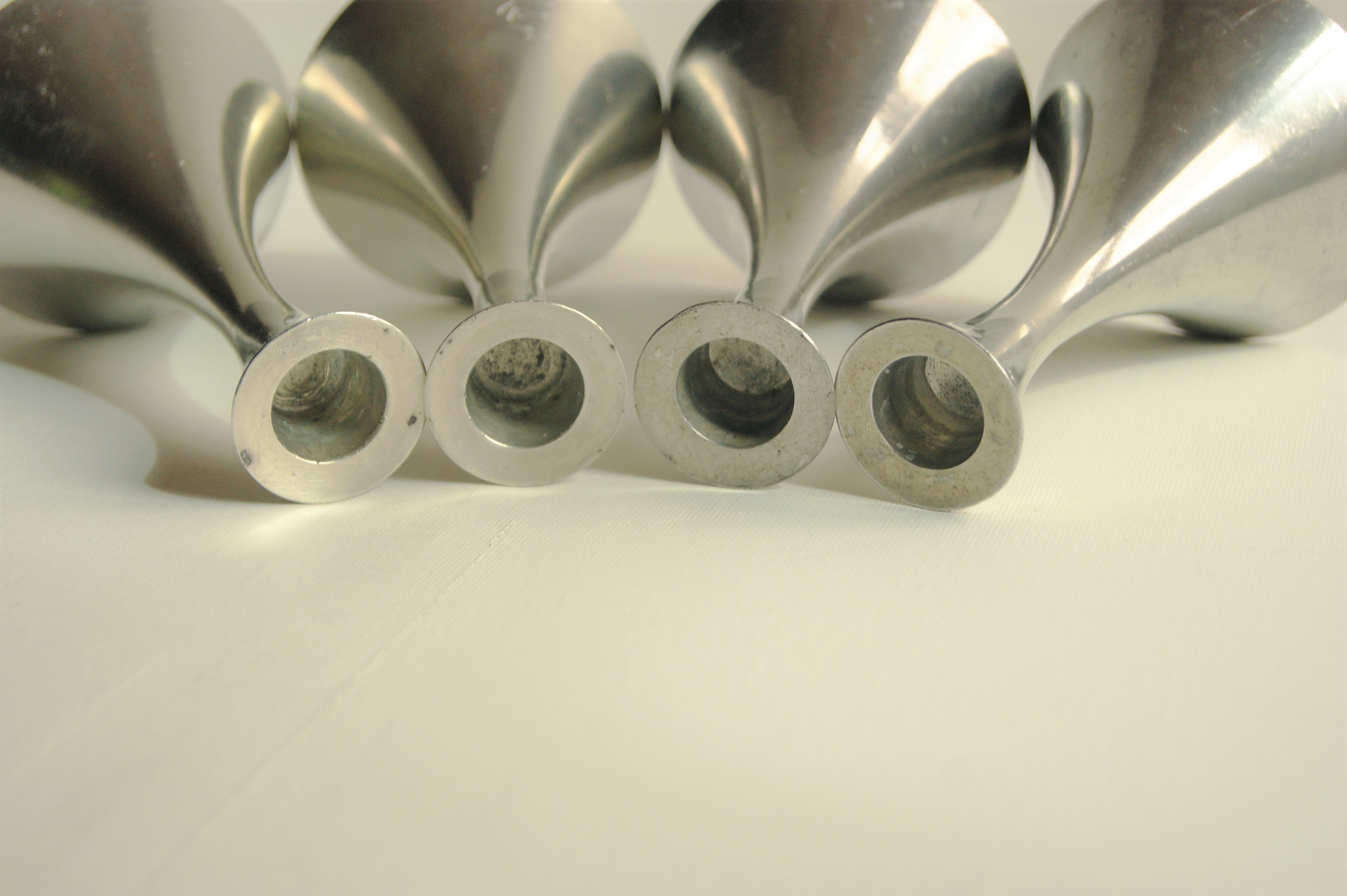 Set of 4 Art Deco candle holders by Just Andersen from the 1940s - fine elegant minimalist design.