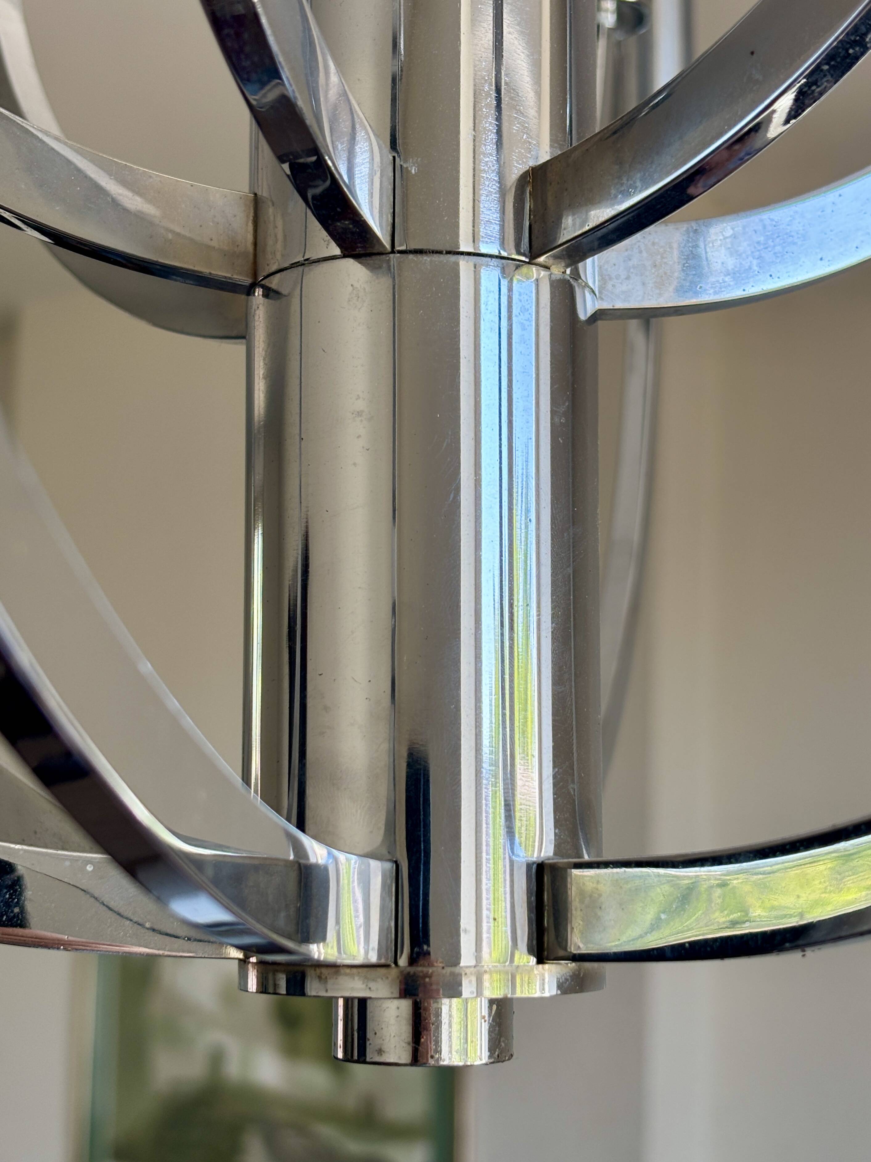 Chrome chandelier with 12 lights in the style of Gaetano Sciolari – 1970s