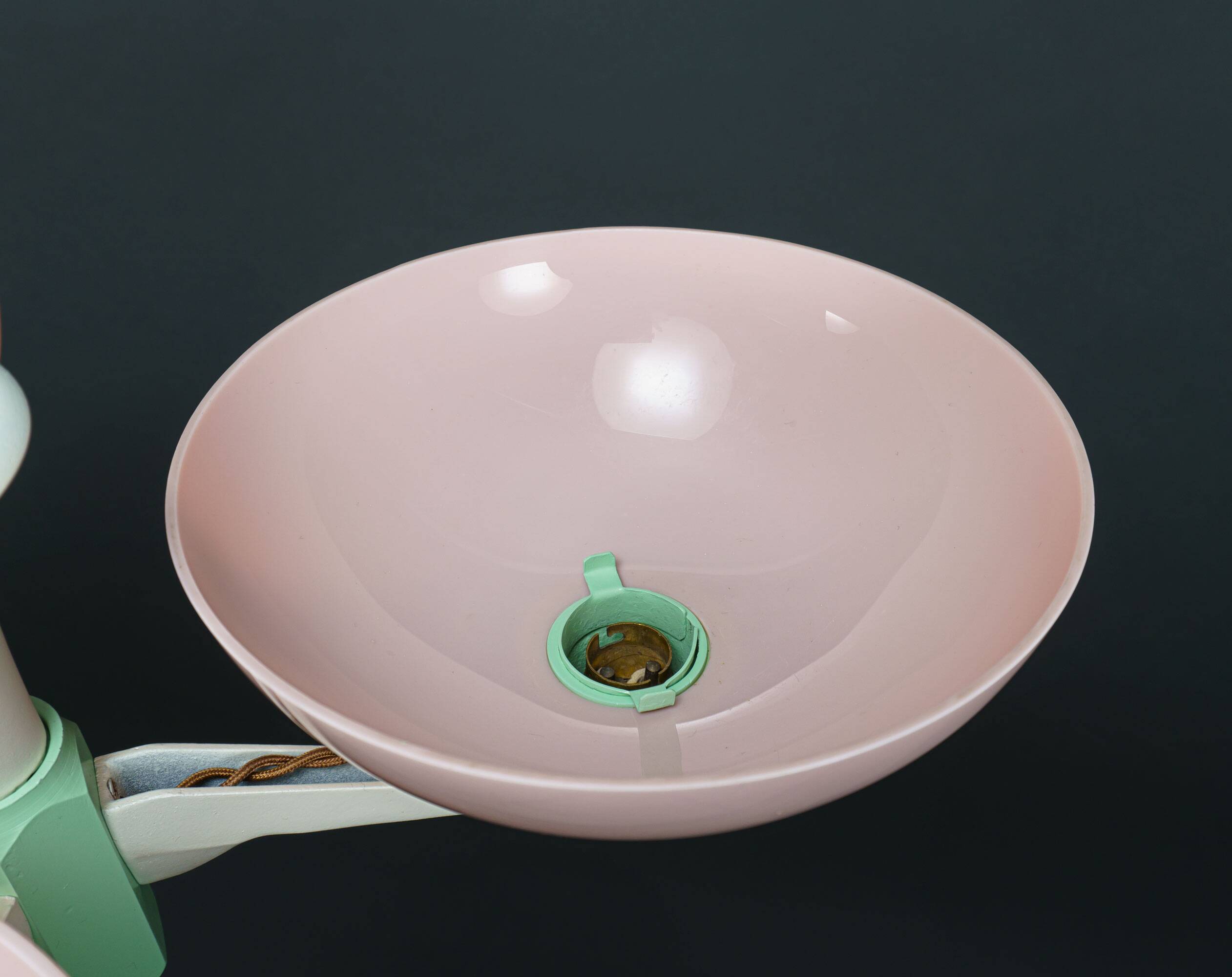 Scarce British Art Deco Pink-Green Aluminium Chandelier & Pink UF Shades