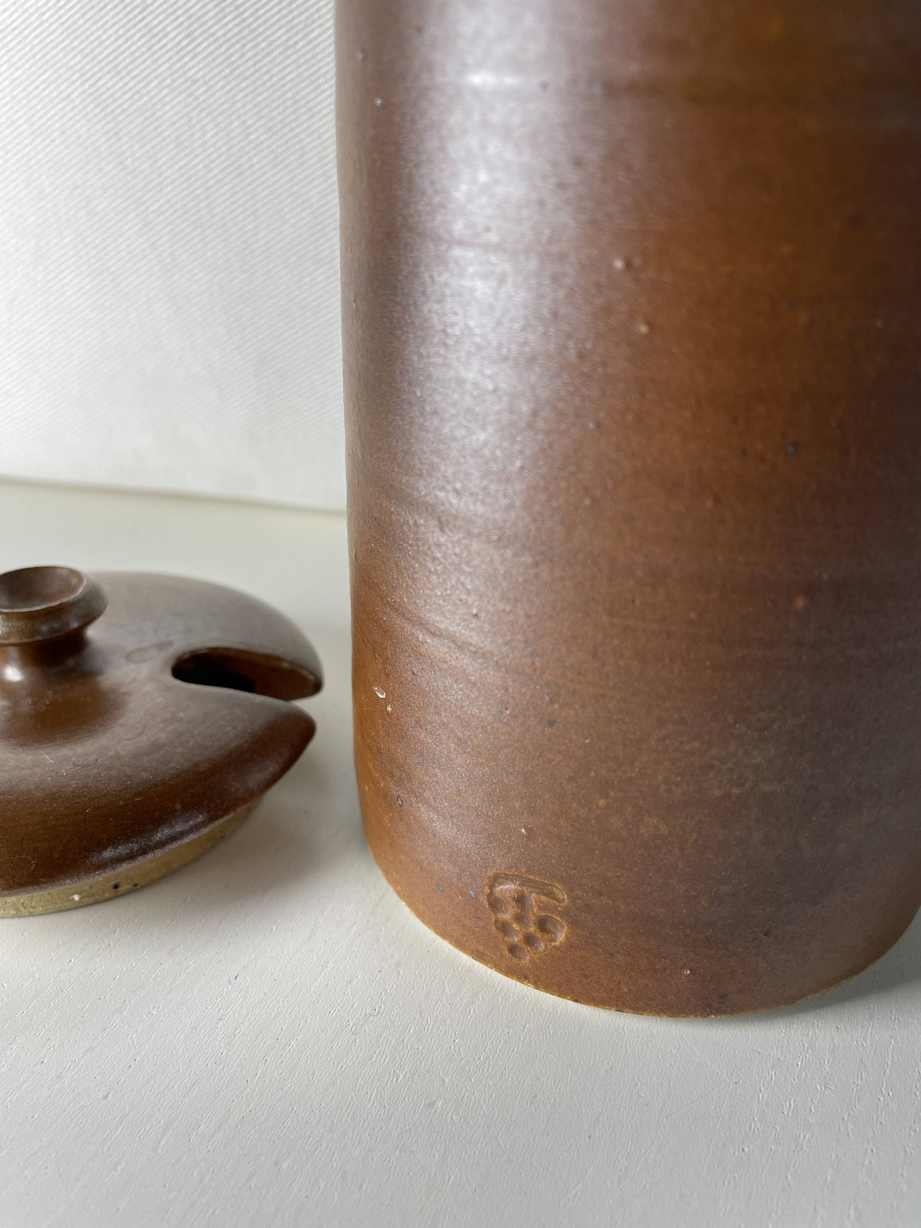 Pot de confiture/moutarde à couvercle en grès vintage