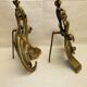 Old bronze andiron pair XVIII decor leaf accessory fireplace trim