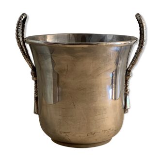 Champagne bucket in old punched silver metal with trimmings décor