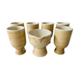 Set of 6 mazagrans and a sandstone pitcher