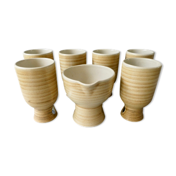 Set of 6 mazagrans and a stoneware jug.