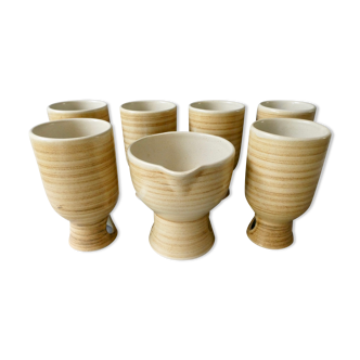 Set of 6 mazagrans and a sandstone pitcher