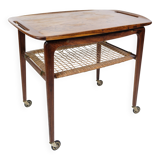Serving Trolley Made In Rosewood With Wicker Shelf By Johannes Andersen For CFC Silkeborg From 1950s