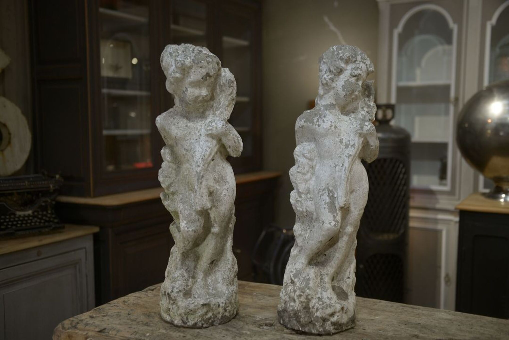 Lot de 2 statues de jardin en pierre reconstituée | Selency