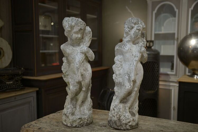 Set of 2 reconstructed stone garden statues