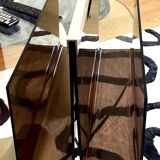 Porte revues Plexiglas Acier marron fume vintage retro deco  Disque Mobilie