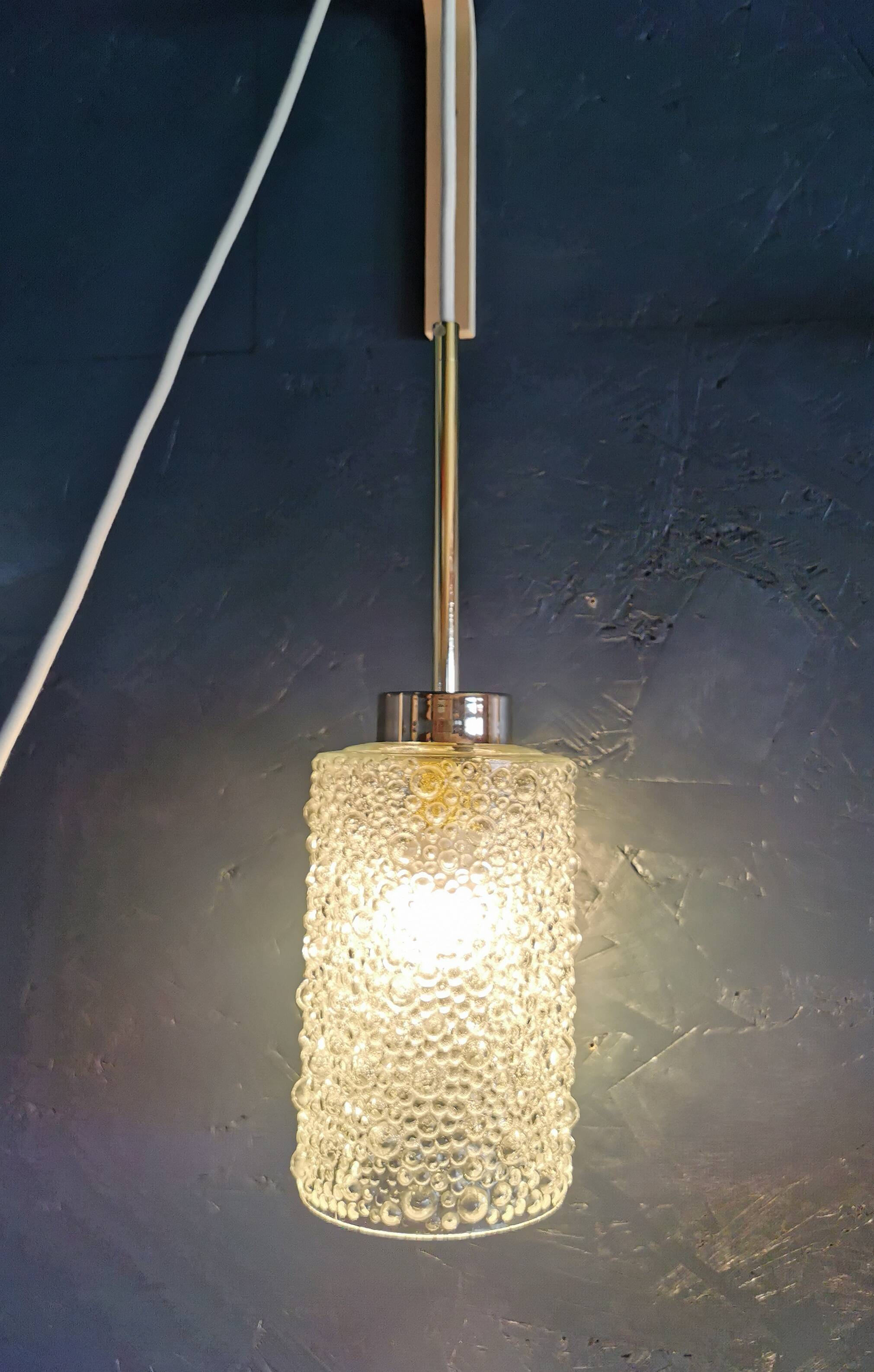 Vintage 60s brass pendant lamp with transparent glass bubbles