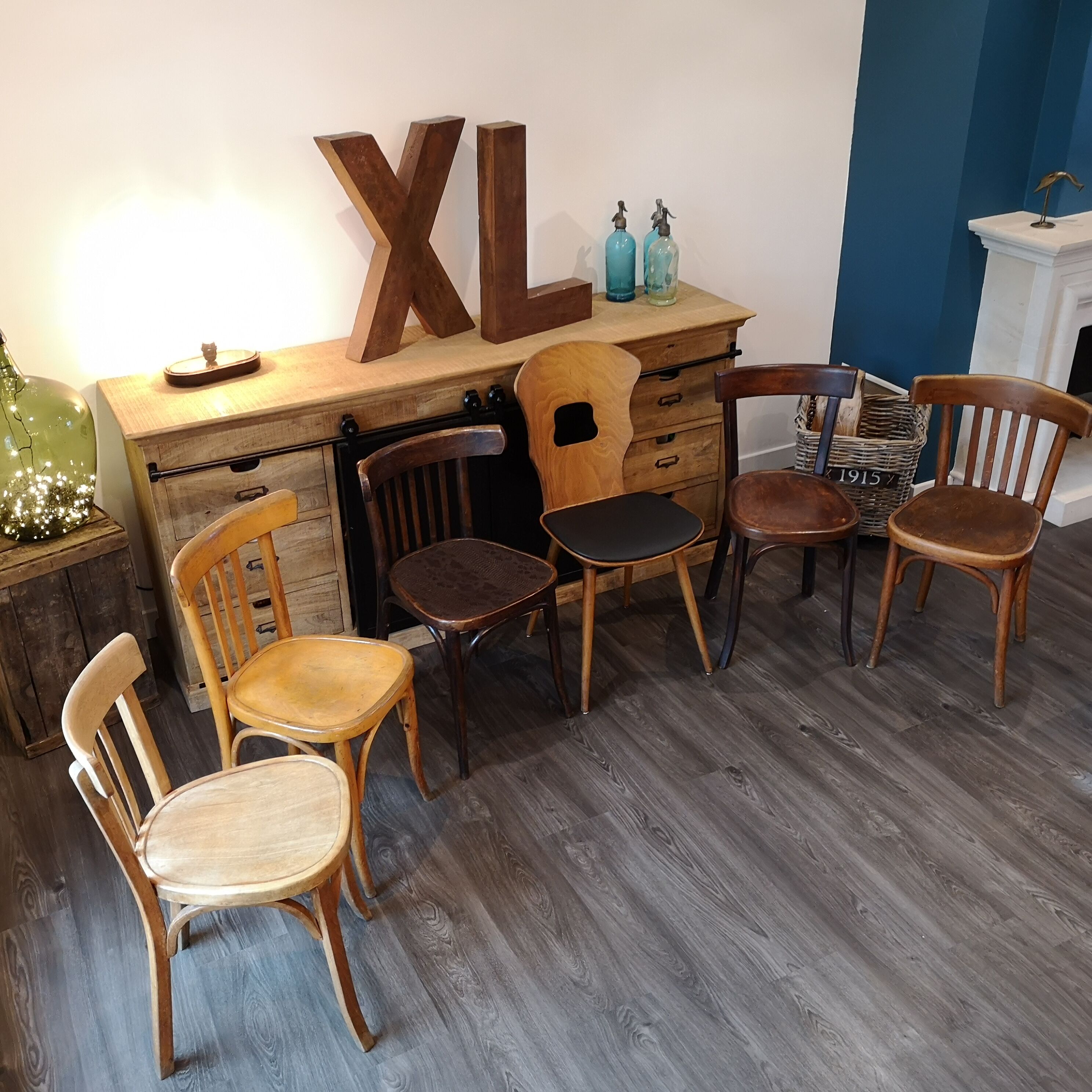 Series of 6 Bistro chairs dismatched Baumann and Fischel