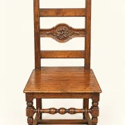 Set of 8 Rustic Chairs in Henri II Style, Carved Oak