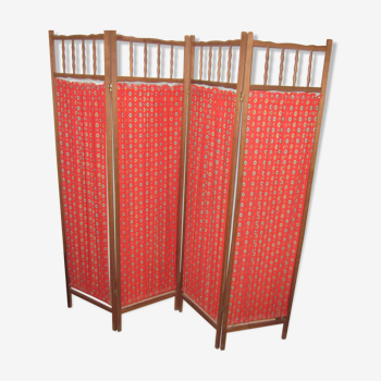 Paravent vintage bois et tissu