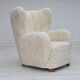 1960s, Danish design, reupholstered highback armchair, genuine sheepskin.