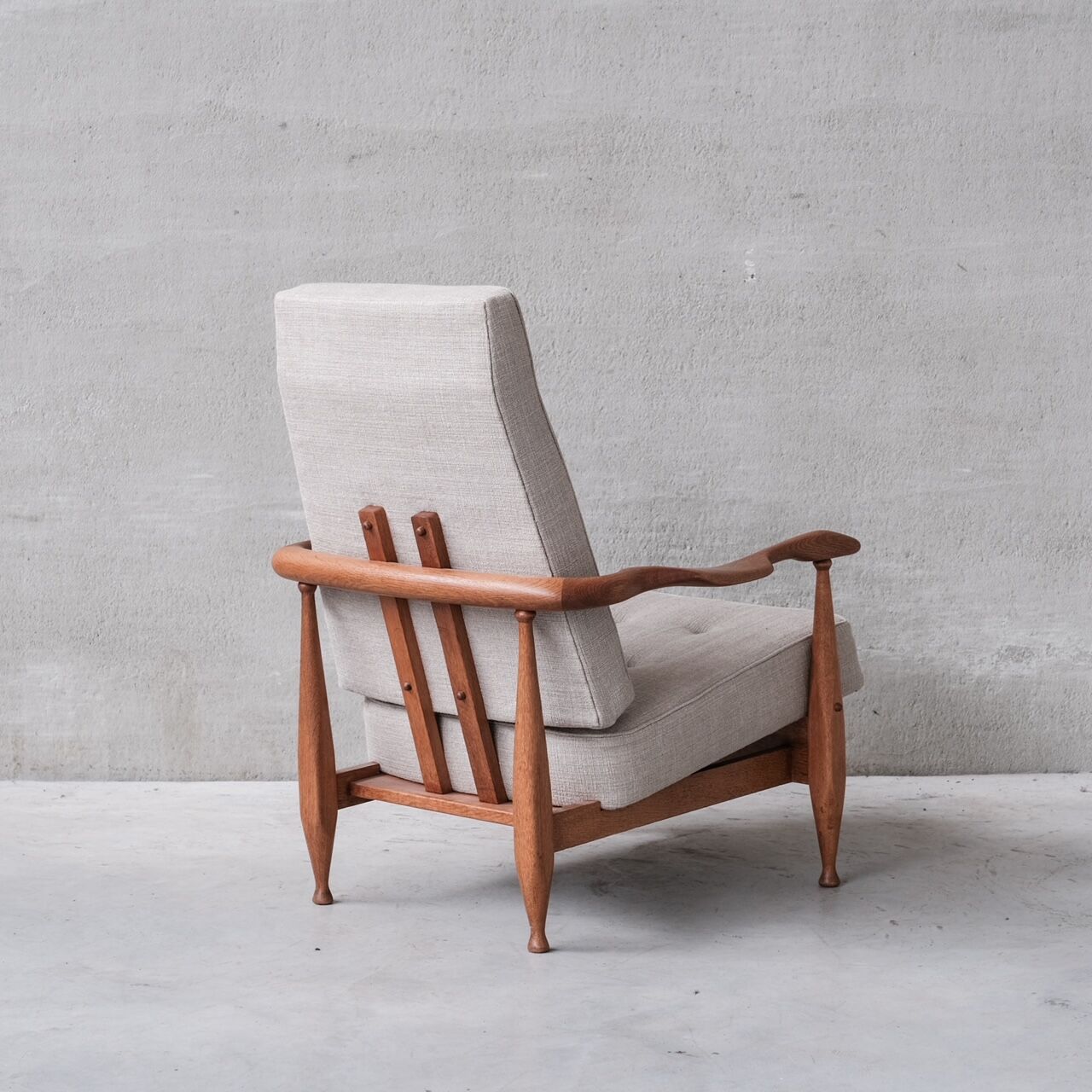 Guillerme et Chambron Oak Mid-Century French Upholstered Armchair