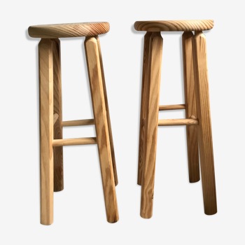 Pair of solid wooden bar stools