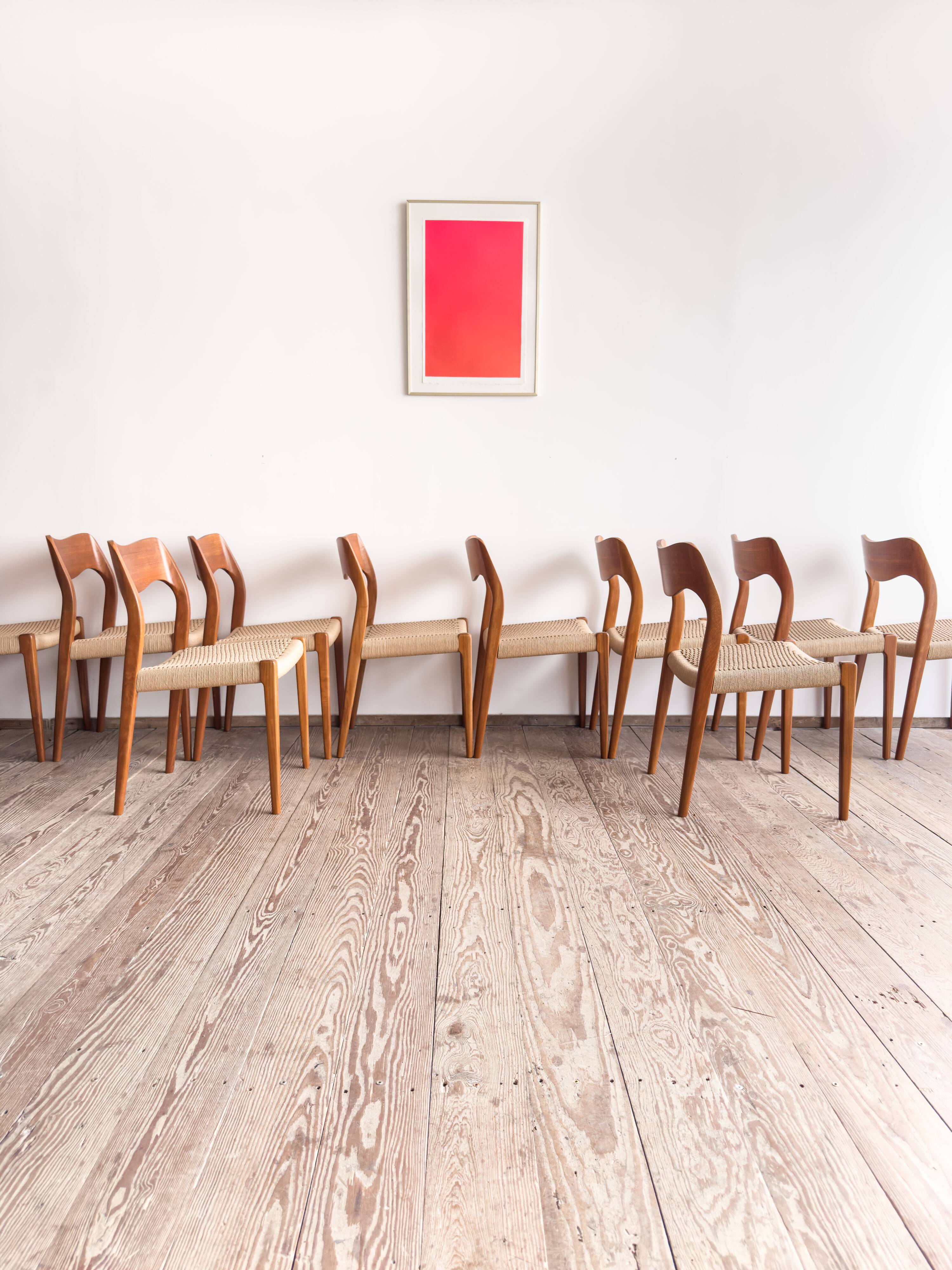 Set of 10 chairs 71 in teak by Niels O. Møller, JL Moller, Mid Century