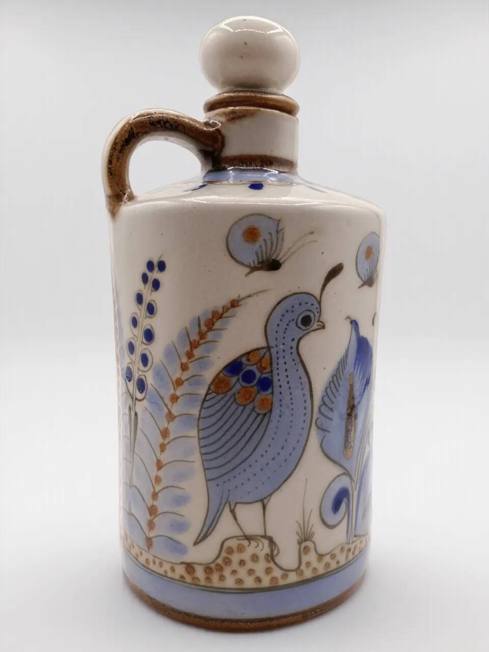 Ken Edwards El Palomar Tonala Mexican Pottery Decanter - Hand Painted Birds