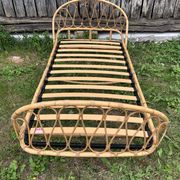 Old bed basket 1 person curved rattan 60s vintage