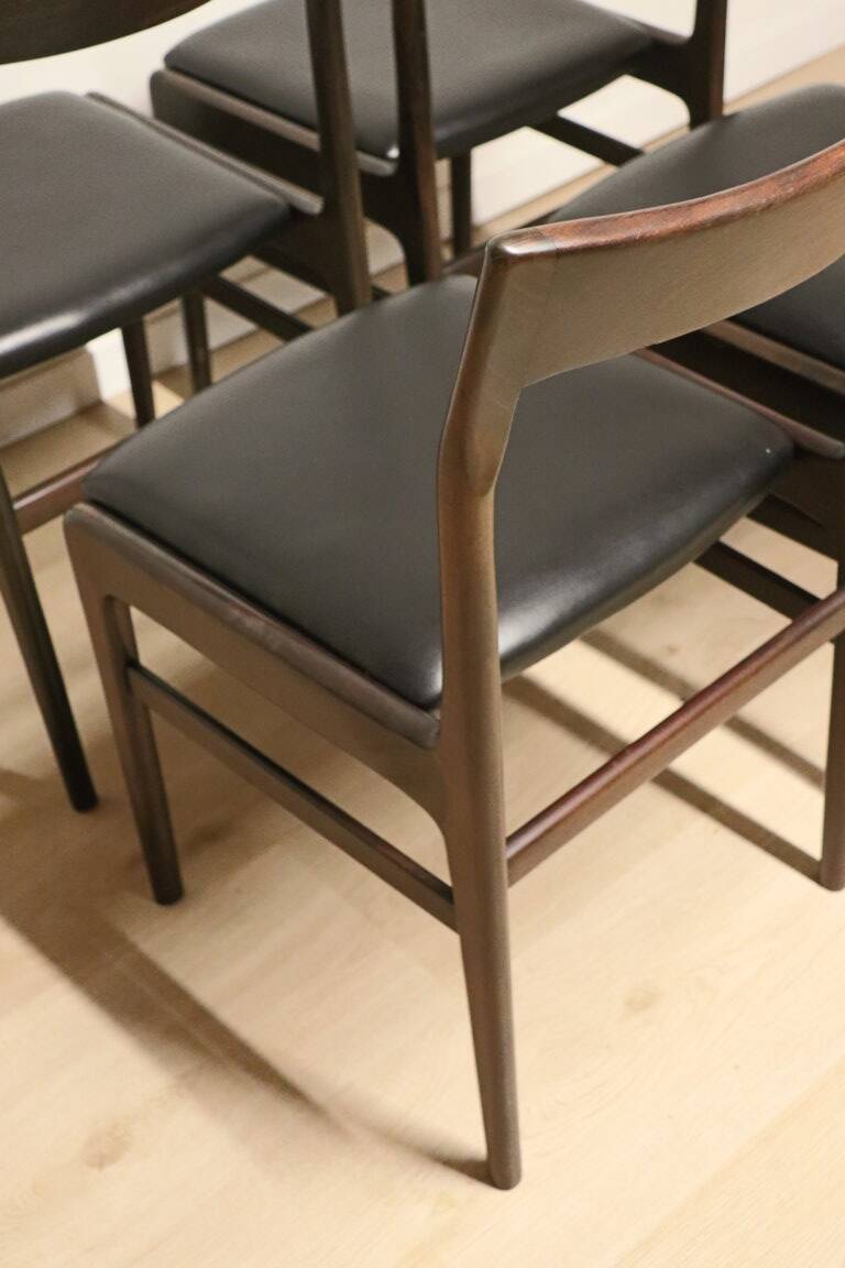 Set of 4 vintage chairs in teak and imitation leather, 1960s