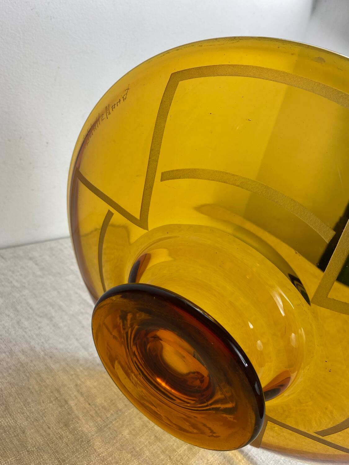 Large Art Deco amber glass bowl