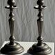 Two large antique silver-plated metal candlesticks, H30