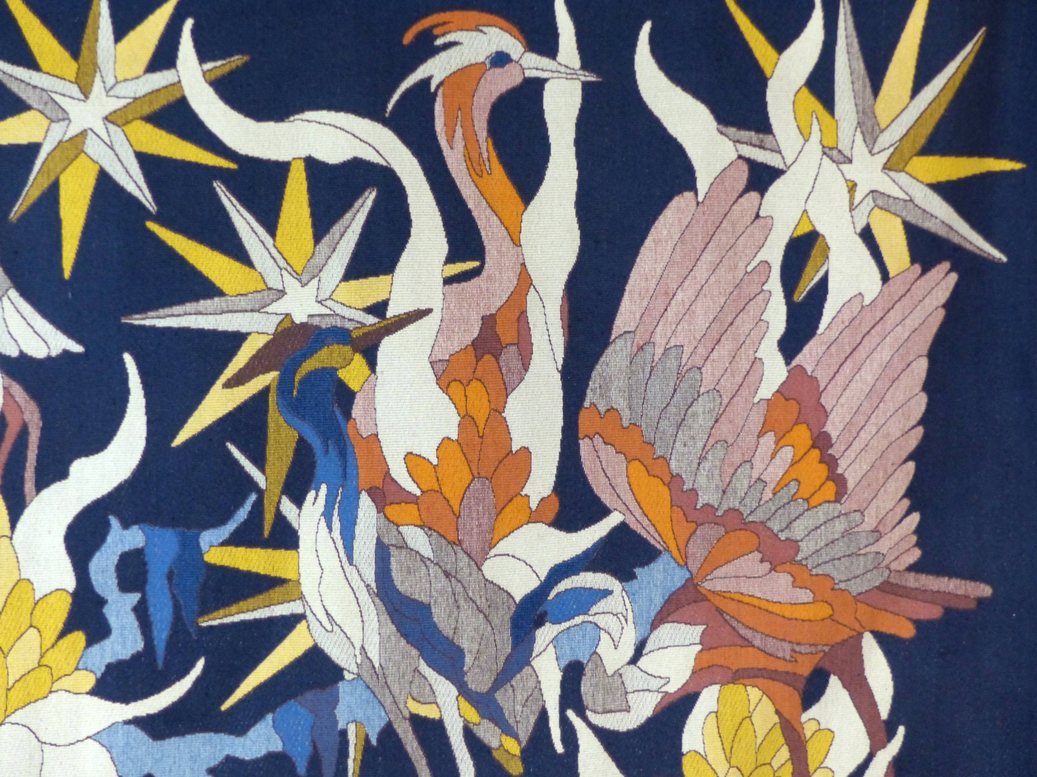 Birds tapestry at dusk by Jane Larroque