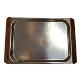 Small hammered metal and wood tray in Scandinavian style.