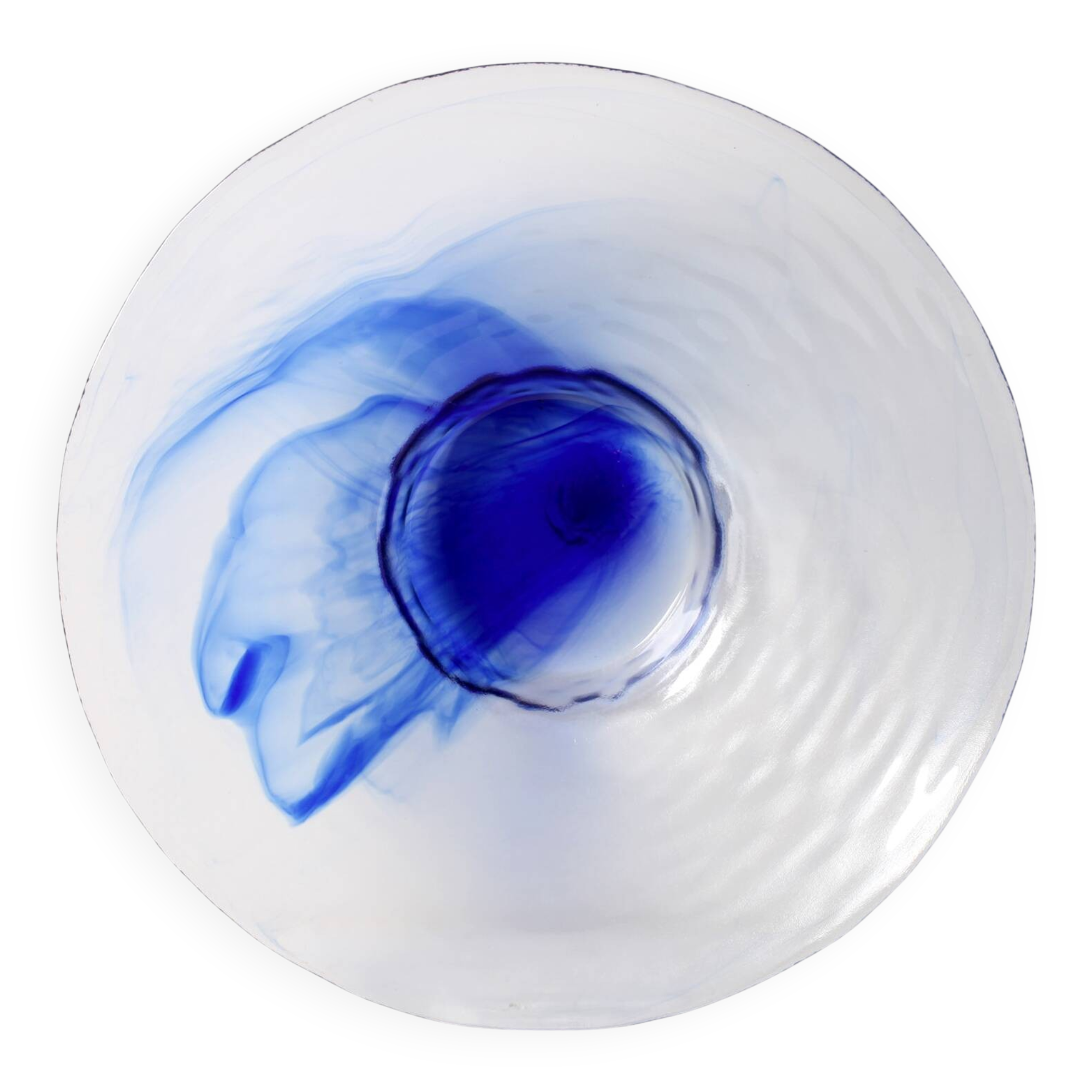 Vintage Bormioli Rocco Glass Bowl: Blue Swirl Mid-Century Platter / 1990s