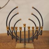 Menorah Hanoukia gold and silver plated, made in Israel by Karshi, 1970