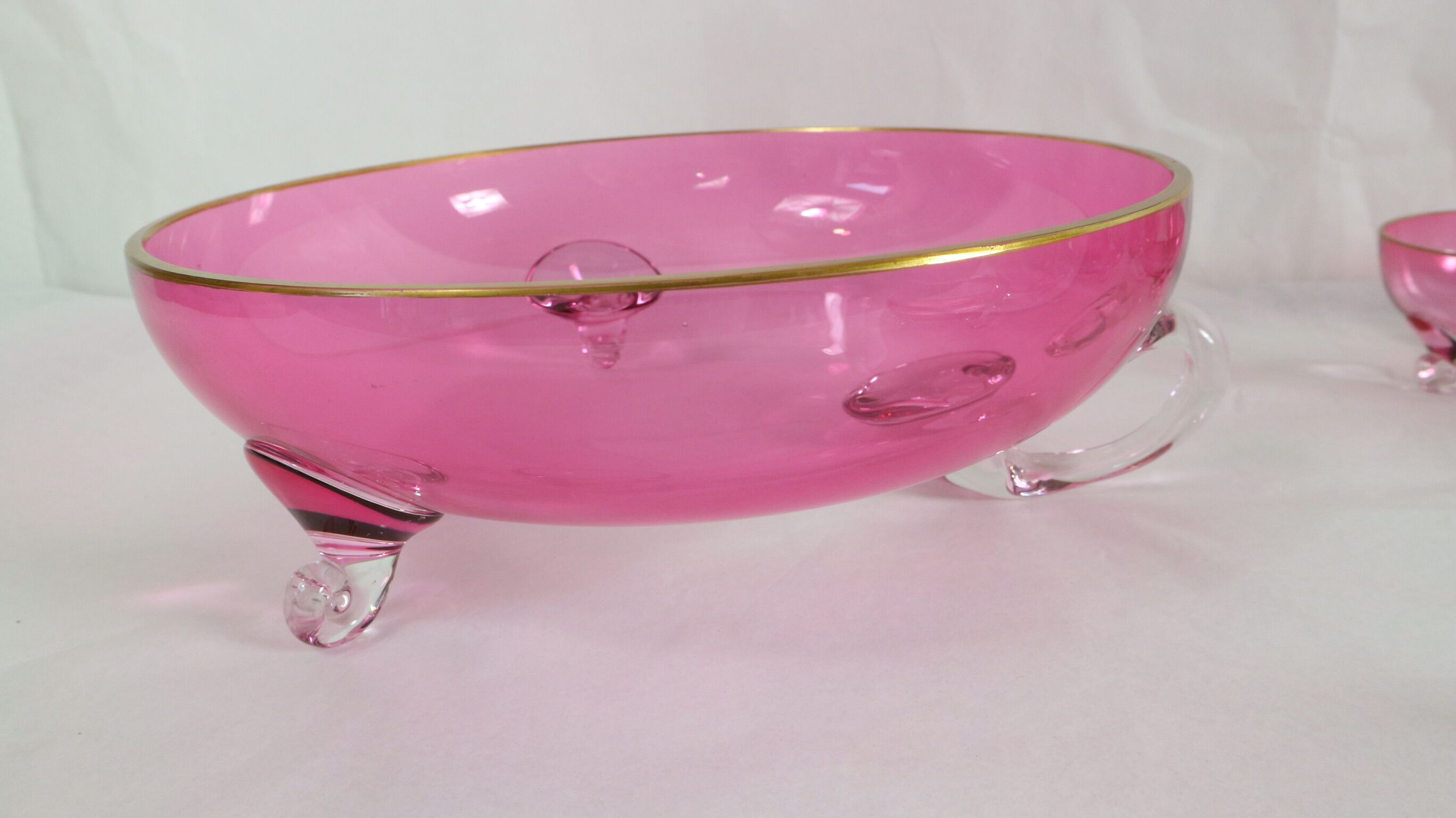 Vintage glasses service cup pink for 7 with service bowl