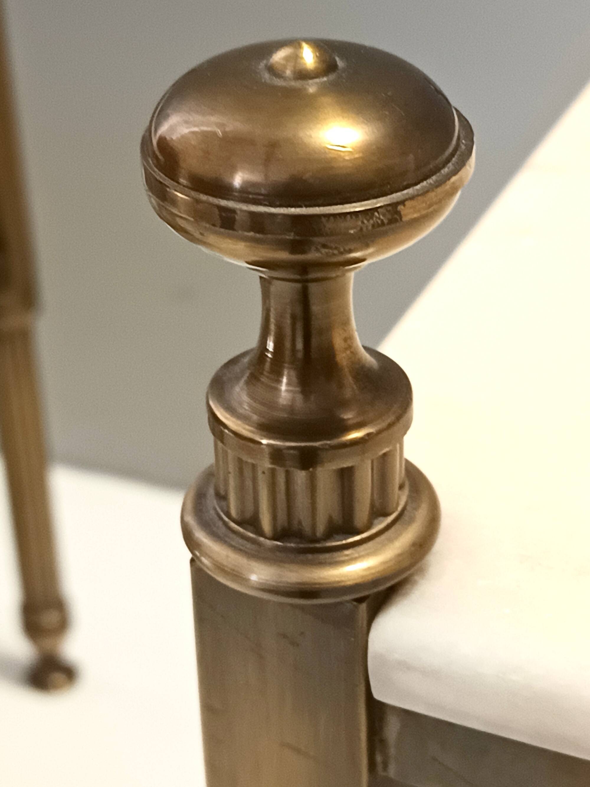 Pair of Brass and White Lacquered Nightstands with Marble Tops, Italy