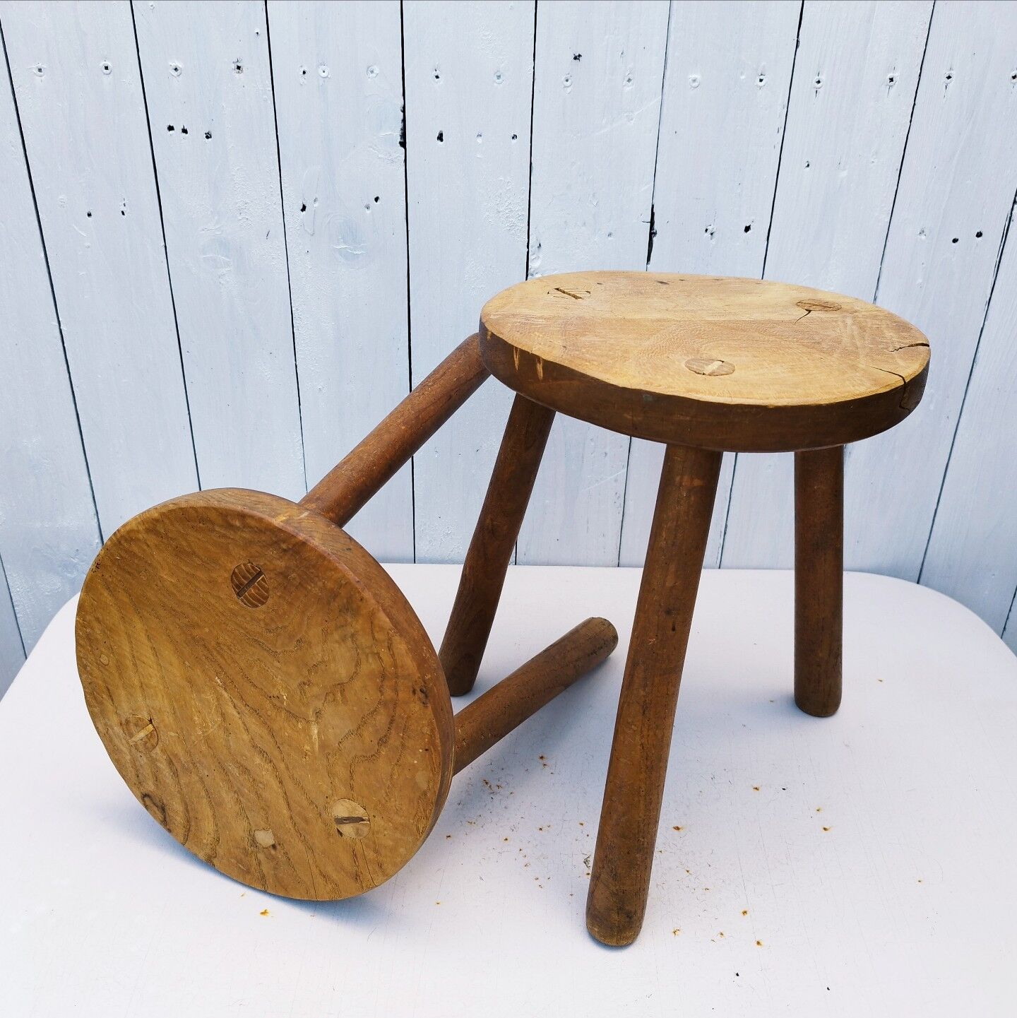 Vintage folk art tripod stools