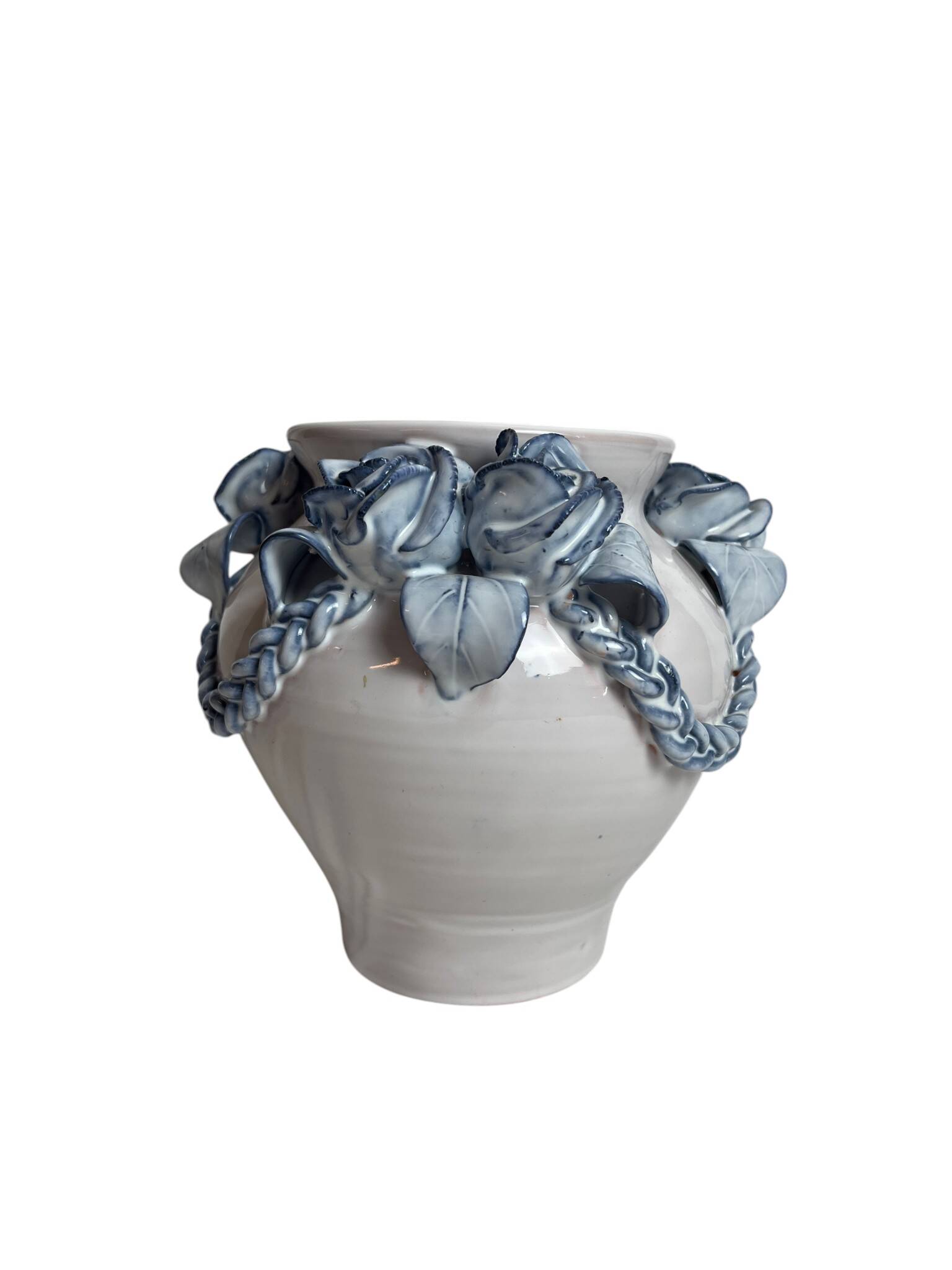 Ceramic vase from Varages in pink and blue.
