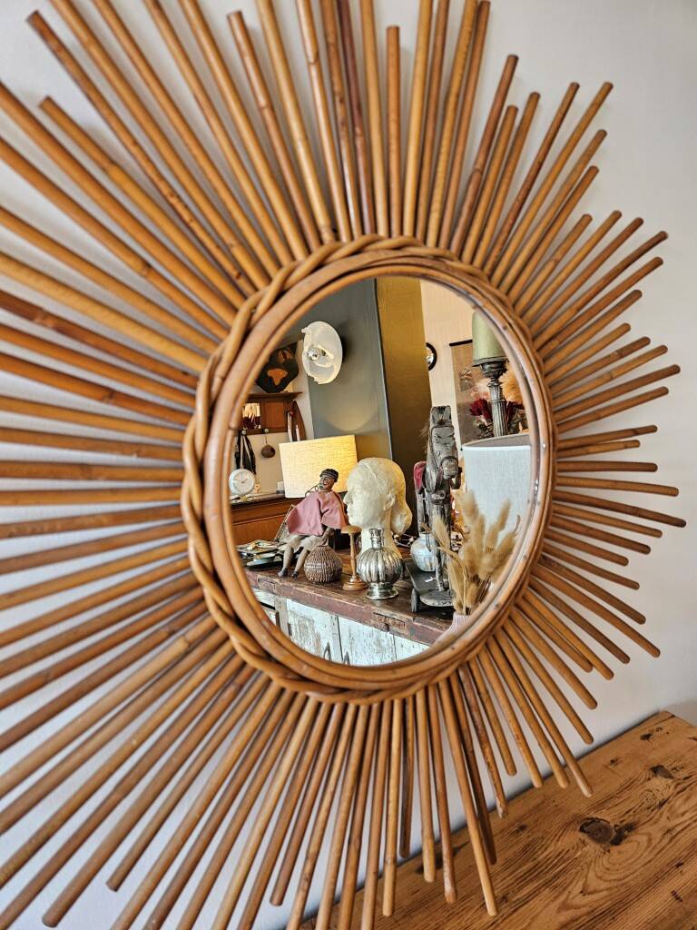 Vintage sun mirror - Rattan mirror